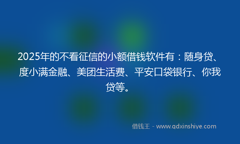 2025年的不看征信的小额借钱软件有：随身贷、度小满金融、美团生活费、平安口袋银行、你我贷等。