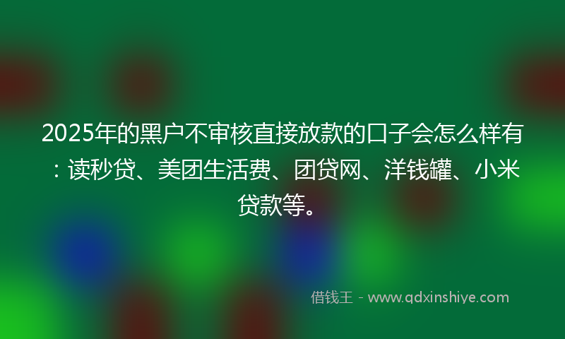 2025年的黑户不审核直接放款的口子会怎么样有：读秒贷、美团生活费、团贷网、洋钱罐、小米贷款等。