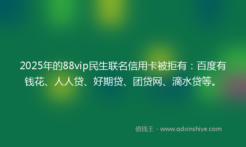 2025年的88vip民生联名信用卡被拒有：百度有钱花、人人贷、好期贷、团贷网、滴水贷等。