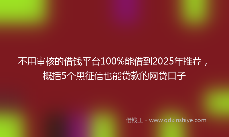 不用审核的借钱平台100%能借到2025年推荐，概括5个黑征信也能贷款的网贷口子