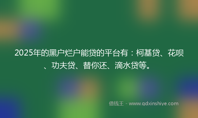 2025年的黑户烂户能贷的平台有:柯基贷、花呗、功夫贷、替你还、滴水贷等。