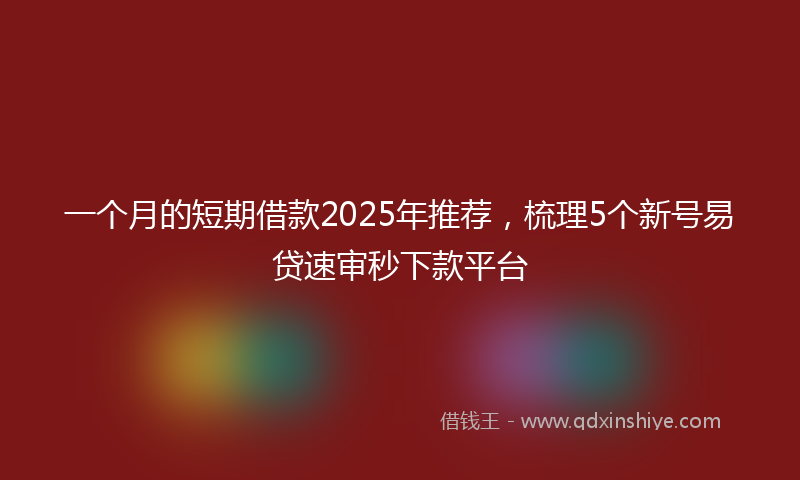 一个月的短期借款2025年推荐，梳理5个新号易贷速审秒下款平台