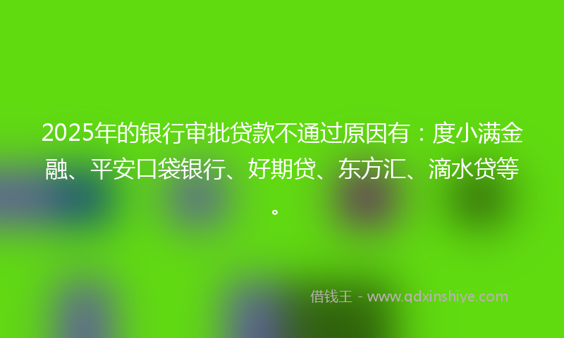 2025年的银行审批贷款不通过原因有：度小满金融、平安口袋银行、好期贷、东方汇、滴水贷等。