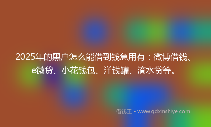 2025年的黑户怎么能借到钱急用有：微博借钱、e微贷、小花钱包、洋钱罐、滴水贷等。