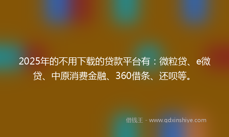 2025年的不用下载的贷款平台有：微粒贷、e微贷、中原消费金融、360借条、还呗等。