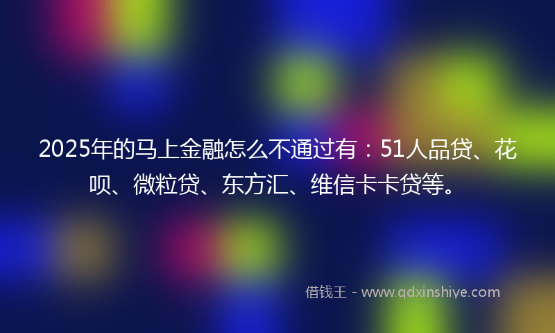 2025年的马上金融怎么不通过有:51人品贷、花呗、微粒贷、东方汇、维信卡卡贷等。