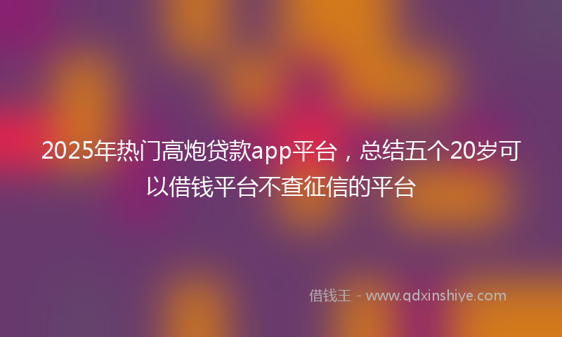 2025年热门高炮贷款app平台，总结五个20岁可以借钱平台不查征信的平台