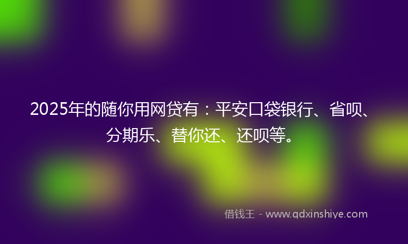 2025年的随你用网贷有：平安口袋银行、省呗、分期乐、替你还、还呗等。