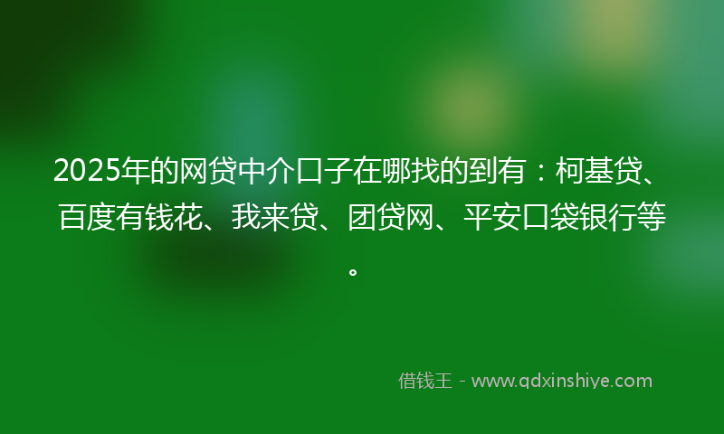 2025年的网贷中介口子在哪找的到有：柯基贷、百度有钱花、我来贷、团贷网、平安口袋银行等。