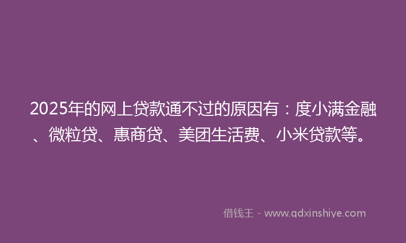 2025年的网上贷款通不过的原因有：度小满金融、微粒贷、惠商贷、美团生活费、小米贷款等。