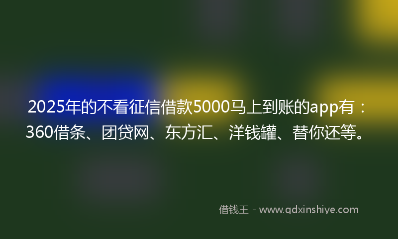 2025年的不看征信借款5000马上到账的app有：360借条、团贷网、东方汇、洋钱罐、替你还等。