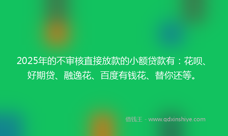2025年的不审核直接放款的小额贷款有：花呗、好期贷、融逸花、百度有钱花、替你还等。