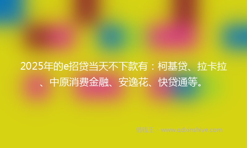 2025年的e招贷当天不下款有：柯基贷、拉卡拉、中原消费金融、安逸花、快贷通等。