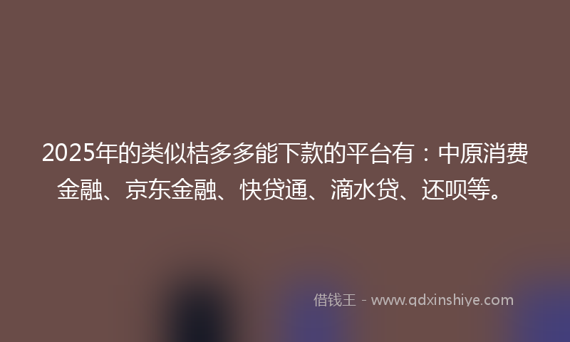 2025年的类似桔多多能下款的平台有：中原消费金融、京东金融、快贷通、滴水贷、还呗等。