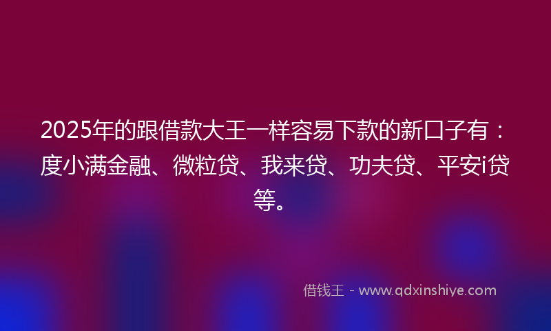 2025年的跟借款大王一样容易下款的新口子有：度小满金融、微粒贷、我来贷、功夫贷、平安i贷等。