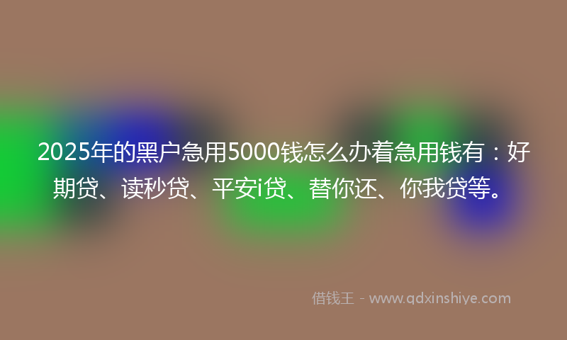 2025年的黑户急用5000钱怎么办着急用钱有：好期贷、读秒贷、平安i贷、替你还、你我贷等。