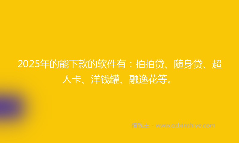 2025年的能下款的软件有：拍拍贷、随身贷、超人卡、洋钱罐、融逸花等。