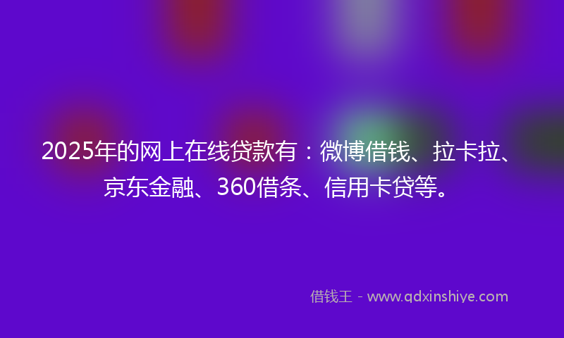 2025年的网上在线贷款有：微博借钱、拉卡拉、京东金融、360借条、信用卡贷等。