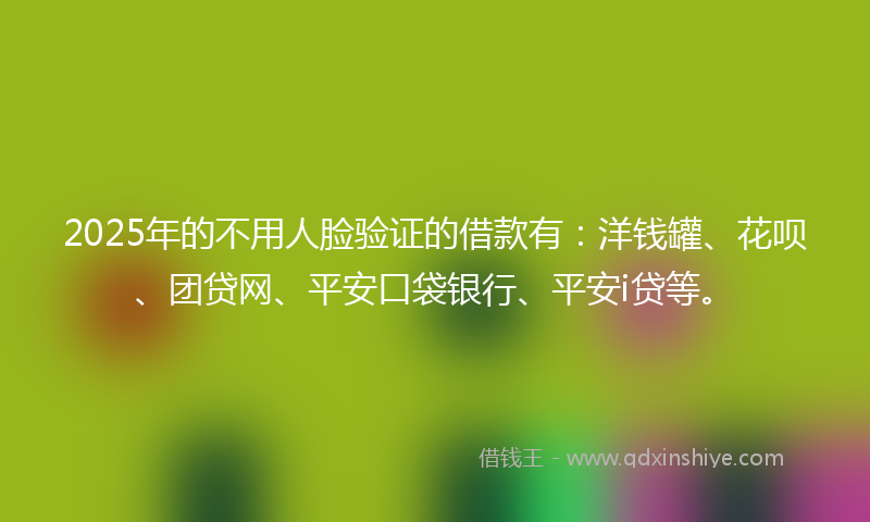 2025年的不用人脸验证的借款有：洋钱罐、花呗、团贷网、平安口袋银行、平安i贷等。