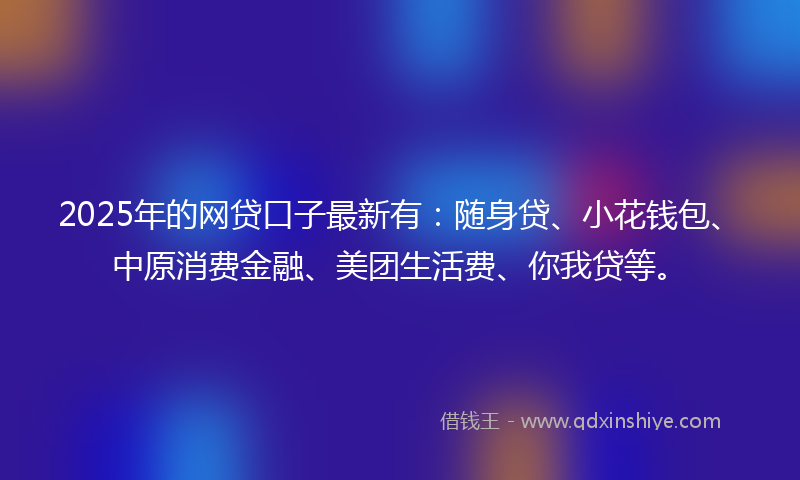 2025年的网贷口子最新有：随身贷、小花钱包、中原消费金融、美团生活费、你我贷等。
