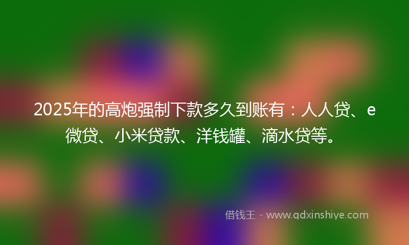 2025年的高炮强制下款多久到账有：人人贷、e微贷、小米贷款、洋钱罐、滴水贷等。