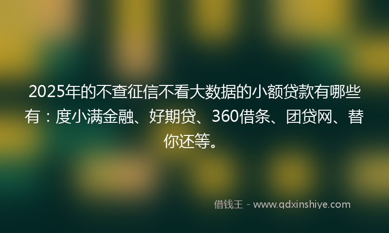 2025年的不查征信不看大数据的小额贷款有哪些有：度小满金融、好期贷、360借条、团贷网、替你还等。