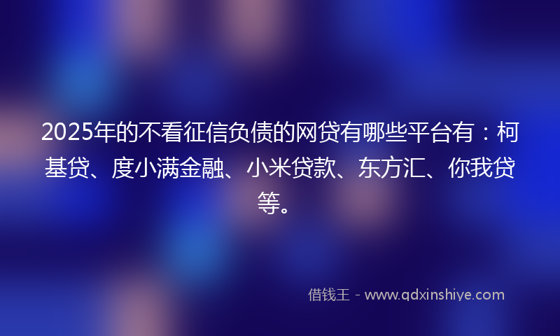 2025年的不看征信负债的网贷有哪些平台有：柯基贷、度小满金融、小米贷款、东方汇、你我贷等。
