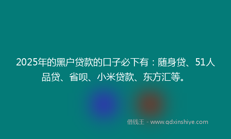 2025年的黑户贷款的口子必下有：随身贷、51人品贷、省呗、小米贷款、东方汇等。