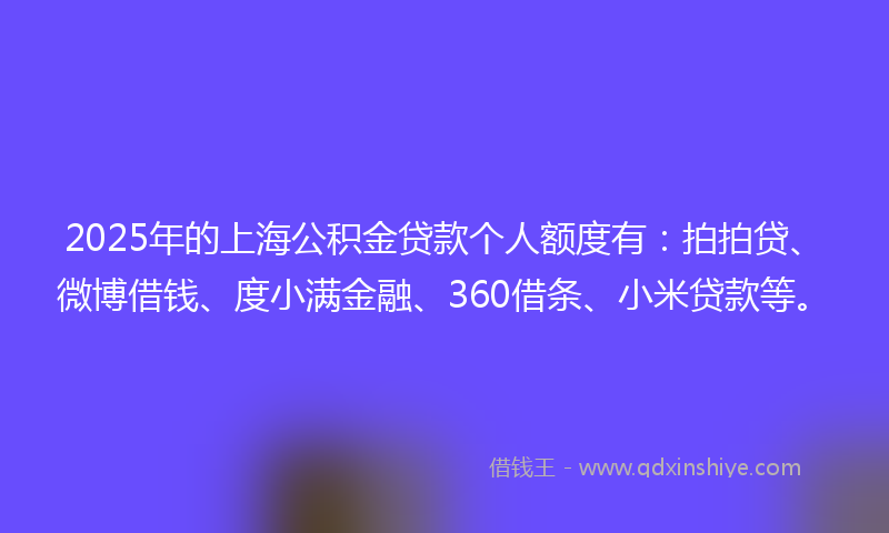 2025年的上海公积金贷款个人额度有：拍拍贷、微博借钱、度小满金融、360借条、小米贷款等。