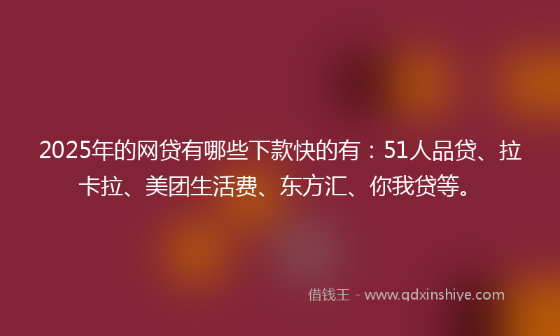 2025年的网贷有哪些下款快的有：51人品贷、拉卡拉、美团生活费、东方汇、你我贷等。