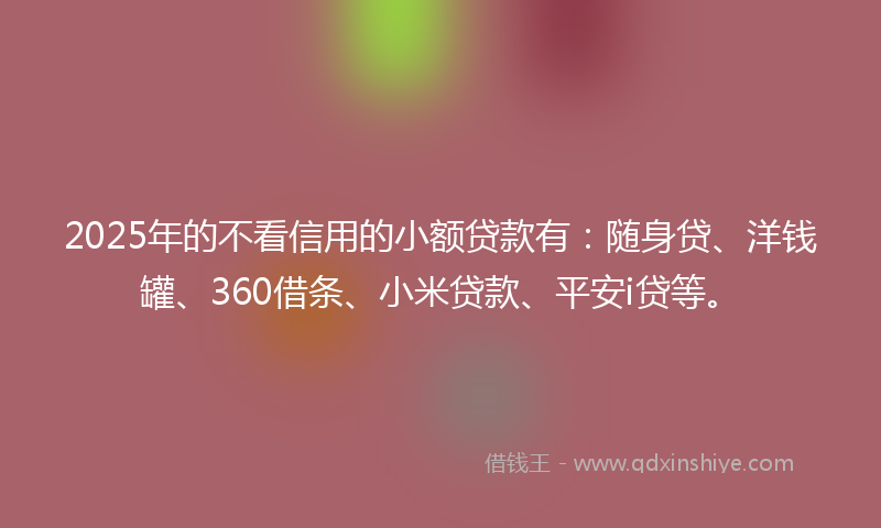 2025年的不看信用的小额贷款有：随身贷、洋钱罐、360借条、小米贷款、平安i贷等。
