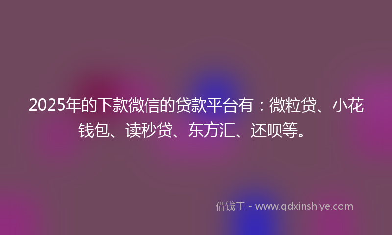 2025年的下款微信的贷款平台有：微粒贷、小花钱包、读秒贷、东方汇、还呗等。
