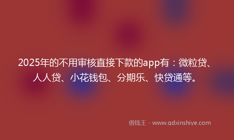 2025年的不用审核直接下款的app有：微粒贷、人人贷、小花钱包、分期乐、快贷通等。