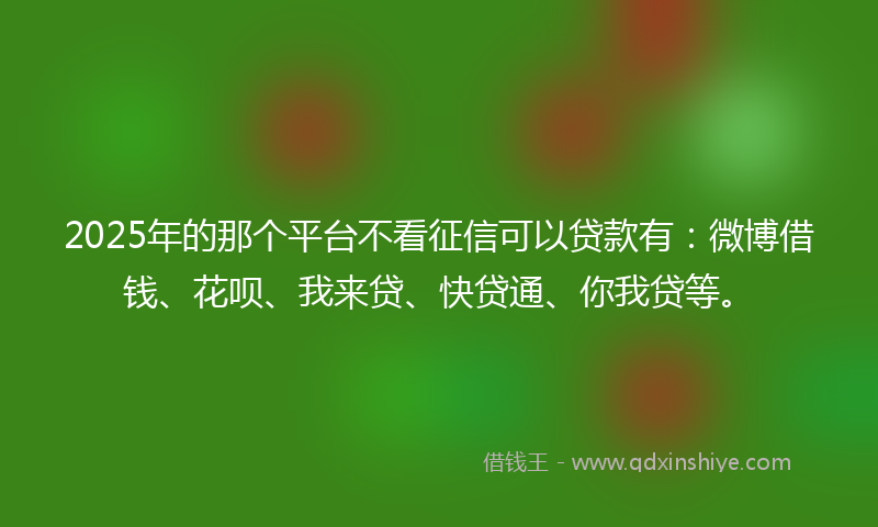 2025年的那个平台不看征信可以贷款有：微博借钱、花呗、我来贷、快贷通、你我贷等。