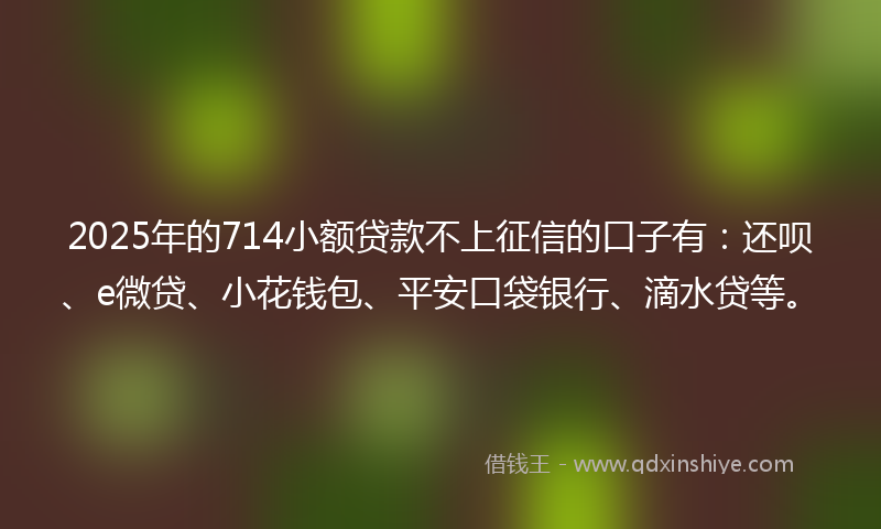 2025年的714小额贷款不上征信的口子有:还呗、e微贷、小花钱包、平安口袋银行、滴水贷等。