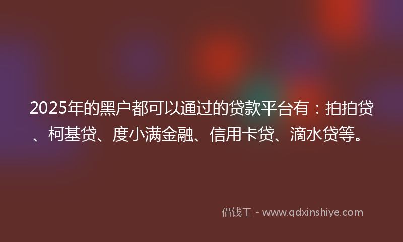 2025年的黑户都可以通过的贷款平台有：拍拍贷、柯基贷、度小满金融、信用卡贷、滴水贷等。