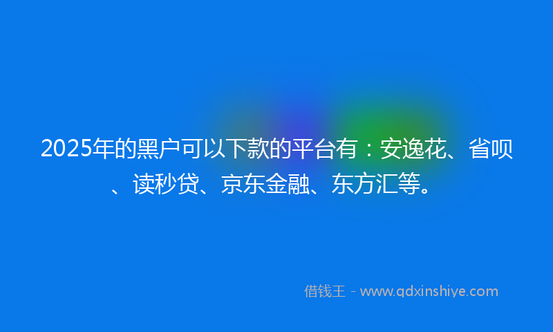 2025年的黑户可以下款的平台有：安逸花、省呗、读秒贷、京东金融、东方汇等。