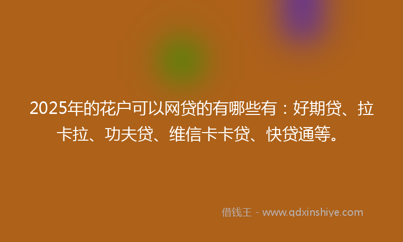 2025年的花户可以网贷的有哪些有：好期贷、拉卡拉、功夫贷、维信卡卡贷、快贷通等。
