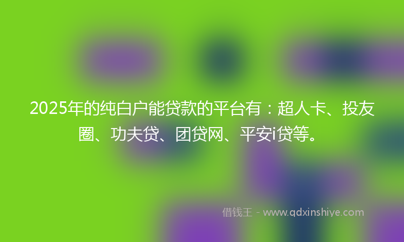 2025年的纯白户能贷款的平台有：超人卡、投友圈、功夫贷、团贷网、平安i贷等。