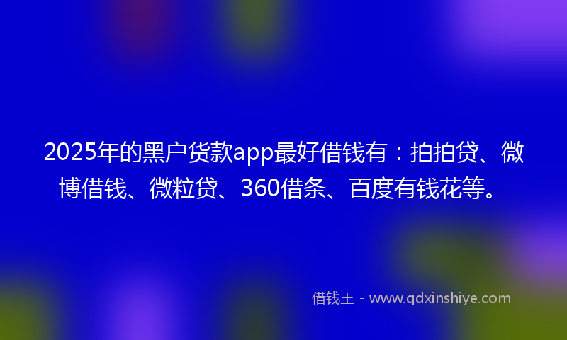2025年的黑户货款app最好借钱有：拍拍贷、微博借钱、微粒贷、360借条、百度有钱花等。