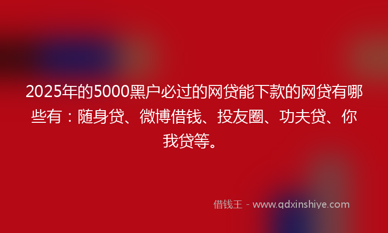 2025年的5000黑户必过的网贷能下款的网贷有哪些有:随身贷、微博借钱、投友圈、功夫贷、你我贷等。