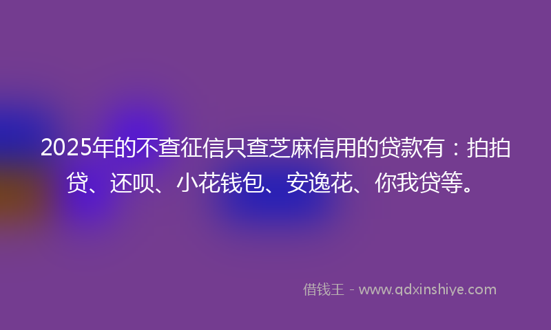 2025年的不查征信只查芝麻信用的贷款有：拍拍贷、还呗、小花钱包、安逸花、你我贷等。