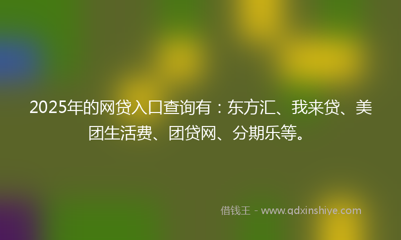 2025年的网贷入口查询有：东方汇、我来贷、美团生活费、团贷网、分期乐等。