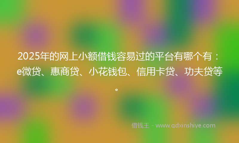 2025年的网上小额借钱容易过的平台有哪个有：e微贷、惠商贷、小花钱包、信用卡贷、功夫贷等。
