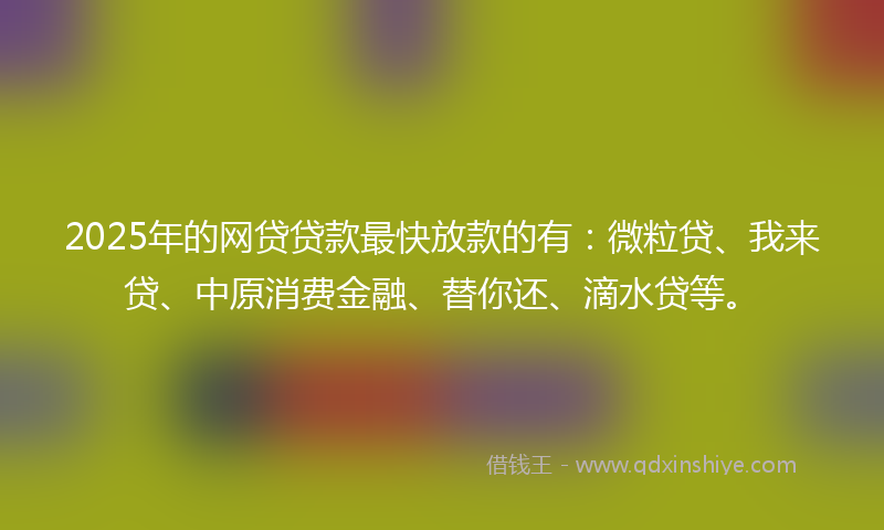 2025年的网贷贷款最快放款的有：微粒贷、我来贷、中原消费金融、替你还、滴水贷等。