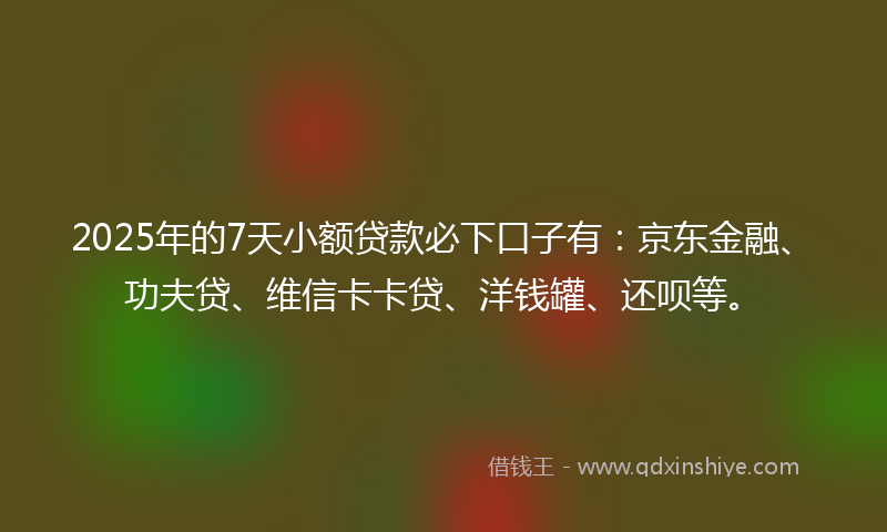 2025年的7天小额贷款必下口子有：京东金融、功夫贷、维信卡卡贷、洋钱罐、还呗等。
