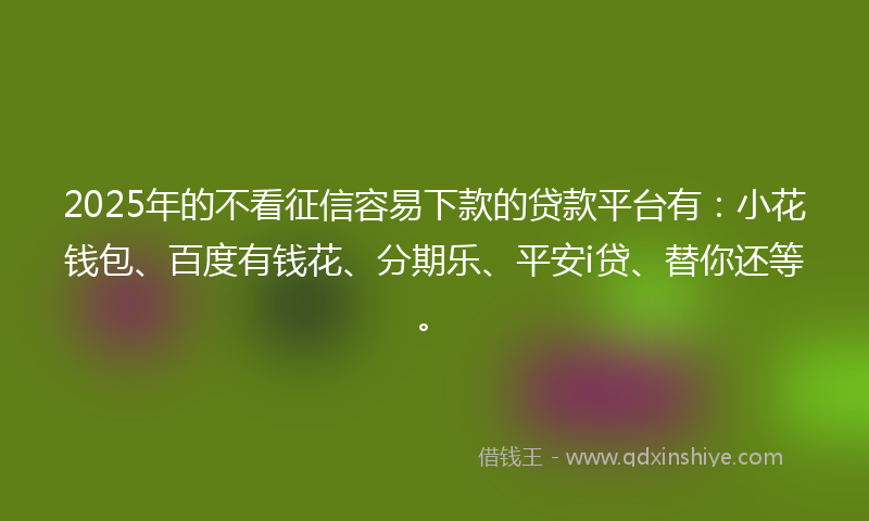 2025年的不看征信容易下款的贷款平台有：小花钱包、百度有钱花、分期乐、平安i贷、替你还等。