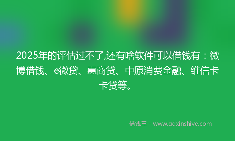 2025年的评估过不了,还有啥软件可以借钱有：微博借钱、e微贷、惠商贷、中原消费金融、维信卡卡贷等。