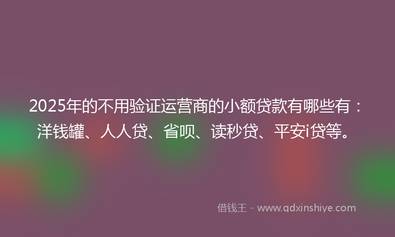 2025年的不用验证运营商的小额贷款有哪些有：洋钱罐、人人贷、省呗、读秒贷、平安i贷等。