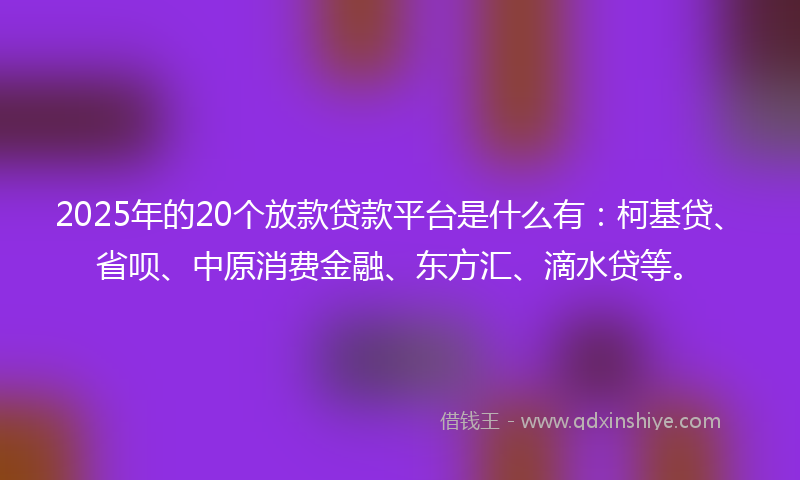 2025年的20个放款贷款平台是什么有：柯基贷、省呗、中原消费金融、东方汇、滴水贷等。